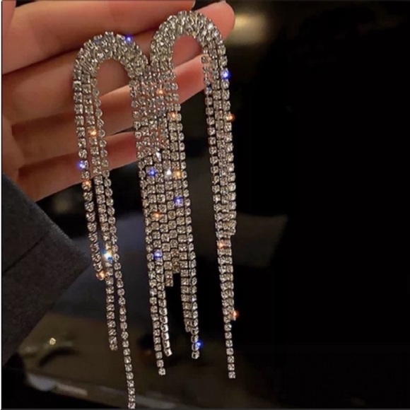 Rhinestone Crystal Earrings Silver Plated Dangle Tassel Waterfall Asos U… - Picture 9 of 11